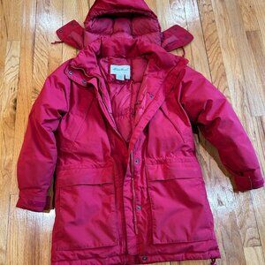 Eddie Bauer Womens Red Winter Parka Jacket Sz XS Warm Goose Down Nice !